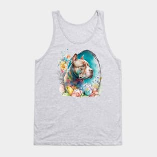 Pitbull Easter Egg Spring Watercolor Painting Dog Lover Art Tank Top